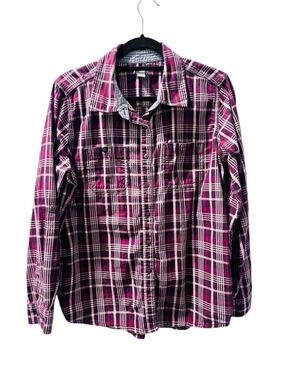Carhartt Women's Plaid Button Up Collared Shirt Size 12/14 Large Casual Burgundy